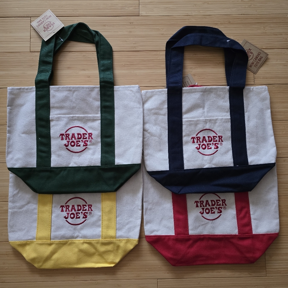 Trader Joes Mini Tote Bag Set Original Colors NWT